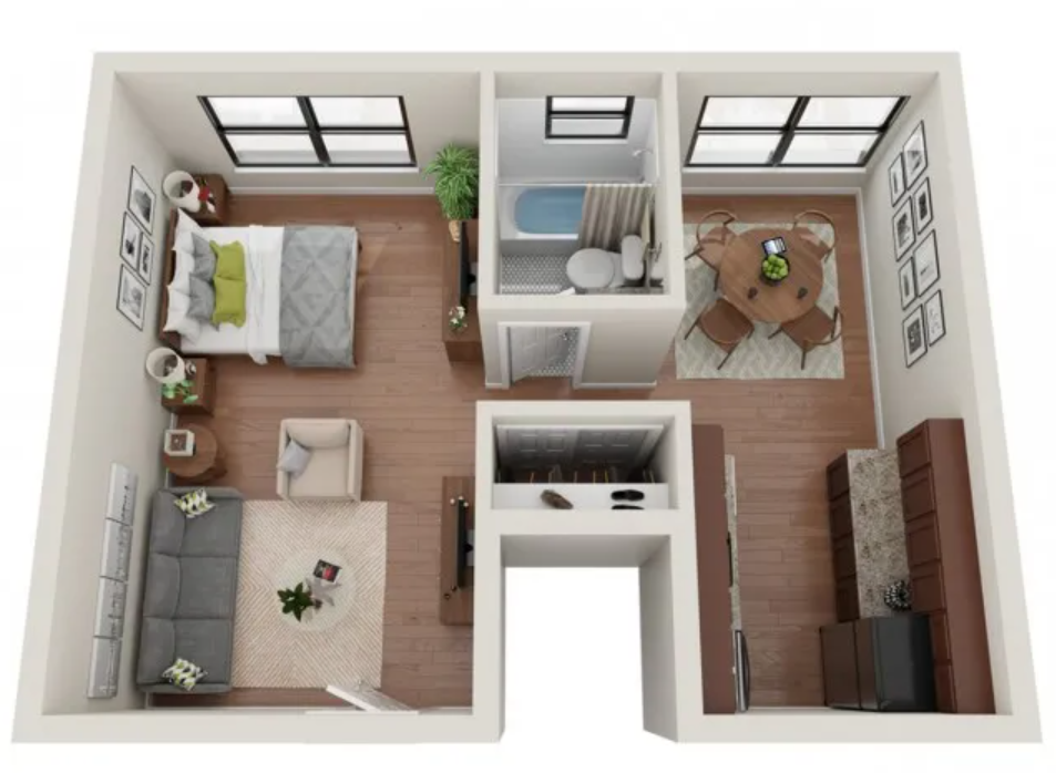 Floor plan for studio, 1 bath, 450 sqft